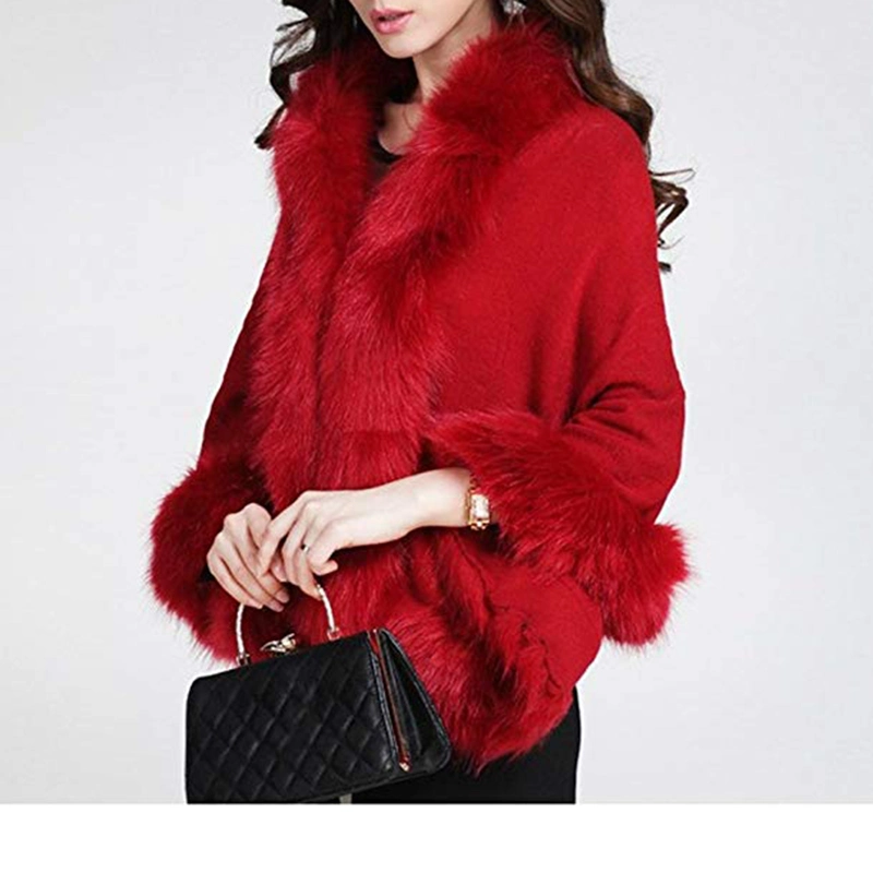 Ladies/Womens Luxury Bridal Faux Fur Shawl Wraps Cloak Coat Sweater Cape