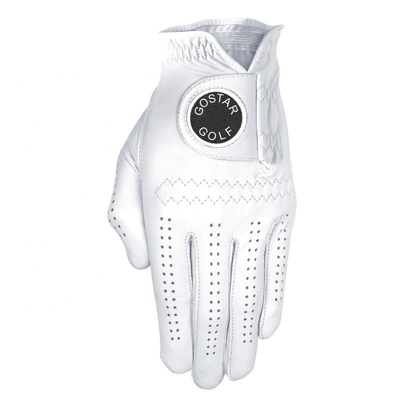 Simple Symbol Men Women′s Golf Glove Hands White Cabretta Leather with Comfortable Play Golf