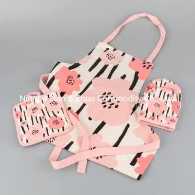 Grembiule da cucina in tessuto da cucina in cotone o poliestere con stampa digitale personalizzata con fiori rosa, utilizzato per la pulizia della cottura